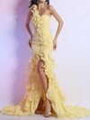 Trumpet/Mermaid One Shoulder Chiffon Court Train Cascading Ruffles Evening Dresses #02023091