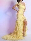 Trumpet/Mermaid One Shoulder Chiffon Court Train Cascading Ruffles Evening Dresses #02023091