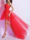 A-line One Shoulder Tulle Satin Asymmetrical Rhinestone Prom Dresses #02014270