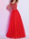 A-line Scoop Tulle Satin Floor-length Rhinestone Evening Dresses #02023080