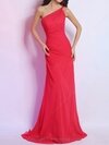 Sheath/Column One Shoulder Chiffon Sweep Train Ruched Evening Dresses #02023083