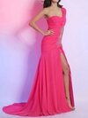 Sheath/Column One Shoulder Chiffon Court Train Split Front Prom Dresses #02014274