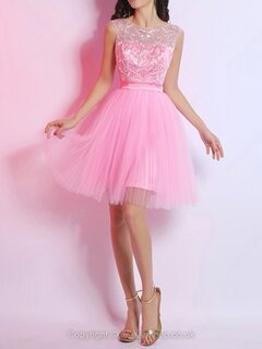 Ball Gown Scoop Tulle Satin Short/Mini Sequins Homecoming Dresses #02051633