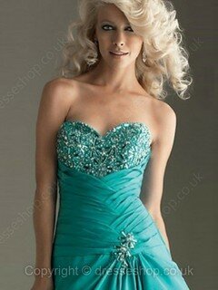 Great A-line Green Satin Crystal Detailing Sweetheart Prom Dress #02015825