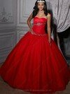 Ball Gown Red Satin Tulle Beading Lace-up Strapless Quinceanera Dresses #02015827