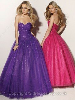 Wholesale Sweetheart Fuchsia Tulle Beading Ball Gown Prom Dress #02015834