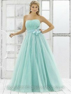 Floor-length Sashes / Ribbons Strapless Tulle Ball Gown Cute Prom Dress #02015851