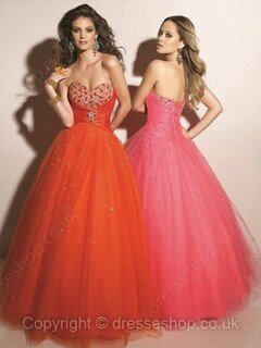 Watermelon Ball Gown Tulle Beading Lace-up Sweetheart Prom Dress #02015875