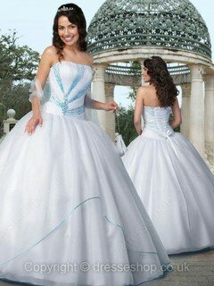 Fashion White Organza Strapless Crystal Detailing Floor-length Quinceanera Dresses #02015912