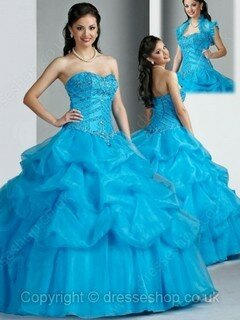 Sweetheart Beading Blue Organza Sweet Ball Gown Prom Dress #02015921