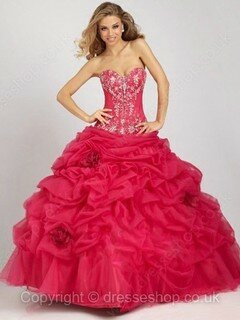 Girls Ball Gown Sweetheart Pick-Ups Fuchsia Organza Prom Dresses #02015946