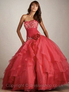 Best Strapless Organza Lace-up Flower(s) Ball Gown Quinceanera Dresses #02015966