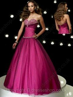 Sweetheart Fuchsia Tulle Sashes / Ribbons Ball Gown Prom Dresses #02015981