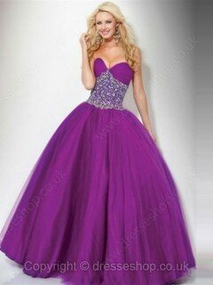 Purple Tulle Sweetheart Crystal Detailing Elegant Ball Gown Prom Dresses #02015986