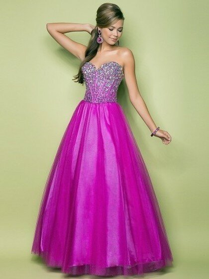 Princess Crystal Detailing Tulle Taffeta Lace-up Beading Long Prom Dresses #02015774