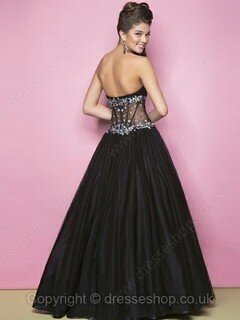 Sexy Ball Gown Crystal Detailing Black Satin Tulle Sweetheart Prom Dresses #02015777