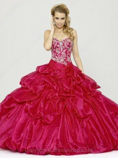 Gorgeous Red Ball Gown Satin Organza Pick-Ups Sweetheart Prom Dresses #02015785