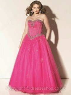 Sweetheart Floor-length Lace-up Beading Fuchsia Satin Tulle Prom Dress #02015797