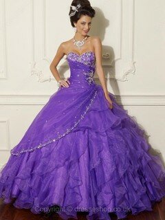 Fashion Lilac Organza Sweetheart Crystal Detailing Ball Gown Prom Dress #02015799