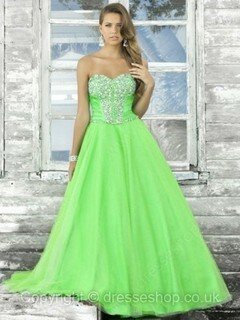 Great Floor-length Satin Tulle Beading Sweetheart Prom Dress #02015805