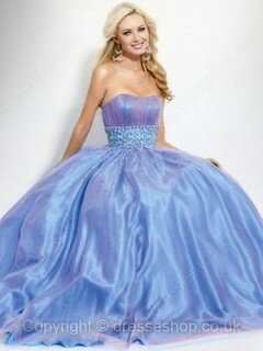 Promotion Princess Blue Tulle Elastic Woven Satin Beading Strapless Prom Dress #02015813