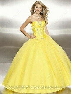Strapless Yellow Tulle Taffeta Crystal Detailing Nice Ball Gown Prom Dress #02015957