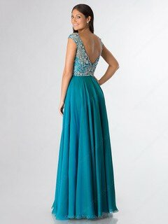A-line Scoop Neck Chiffon Tulle Floor-length Beading Prom Dresses #02060485