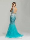 Trumpet/Mermaid Scoop Neck Tulle Sweep Train Rhinestone Prom Dresses #02060503
