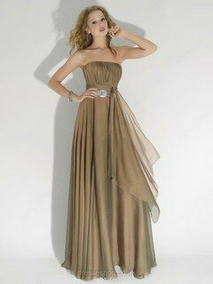 A-line Strapless Chiffon Floor-length Ruffles Prom Dresses #02022063