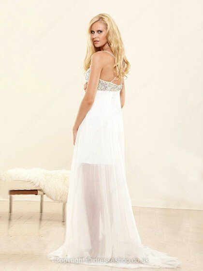 Asymmetrical White Chiffon Beading Sweetheart High Low Prom Dresses #02060527