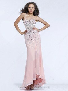Asymmetrical Pink Chiffon Tulle Split Front Perfect Sheath/Column Prom Dresses #02060529