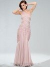 Trumpet/Mermaid One Shoulder Chiffon Floor-length Ruffles Prom dresses #02060536