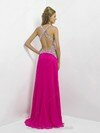 Princess Fuchsia Open Back Tulle Chiffon Crystal Detailing Sweep Train Prom Dresses #02060543