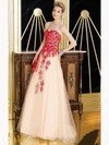 Princess Champagne Satin Tulle Appliques Lace Sweetheart Prom Dresses #02060549