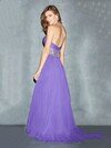 Newest Lilac Chiffon Beading Sweep Train Halter Prom Dresses #02060553