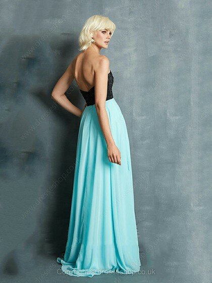 Perfect Blue Chiffon Beading Sweetheart Empire Long Prom Dress #02060556