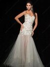 Trumpet/Mermaid Sweetheart Satin Tulle Appliques Lace Top Ivory Prom Dress #02060581