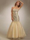 Champagne Sweetheart Sparkly Satin Tulle Sequins Trumpet/Mermaid Prom Dress #02060597