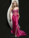 Sheath/Column Sweetheart Tulle Elastic Woven Satin Court Train Beading Prom Dresses #02060613