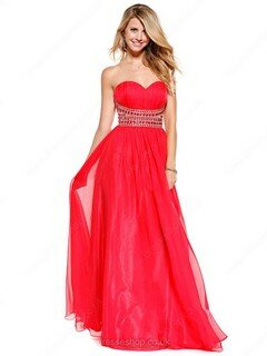 Red Open Back Sweetheart Chiffon Crystal Detailing Floor-length Prom Dress #02016010