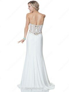 Sweetheart White Fashion Chiffon Tulle Crystal Detailing Sweep Train Prom Dress #02016037