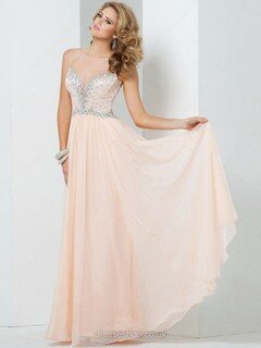 Cheap A-line Scoop Neck Chiffon Tulle with Crystal Detailing Zipper Side Prom Dress #02016045