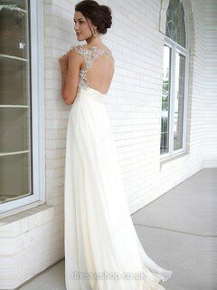 Affordable Ivory Tulle Chiffon Beading Cap Straps Scoop Neck Prom Dresses #02016052