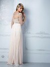 Exclusive 3/4 Sleeve A-line Chiffon Tulle Beading Scoop Neck Prom Dress #02016053