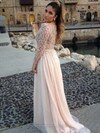 A-line Scoop Neck Chiffon Tulle Sweep Train Beading Prom Dresses #02016063