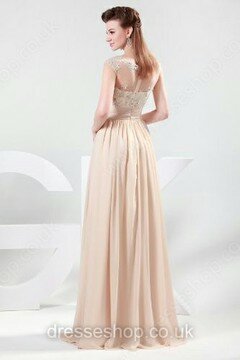 A-line Scoop Neck Tulle Chiffon Floor-length Beading Prom Dresses #02016069