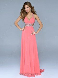 Empire V-neck Chiffon with Crystal Detailing Famous Backless Prom Dresses #02016074
