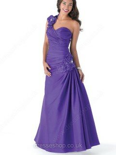 A-line One Shoulder Taffeta Floor-length Beading Prom Dresses #02016082