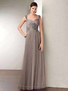 Boutique A-line Sweetheart Beading Light Slate Gray Tulle Prom Dress #02016093