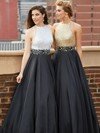 Princess Scoop Neck Satin Tulle Sequined Floor-length Ruffles Prom Dresses #02016109